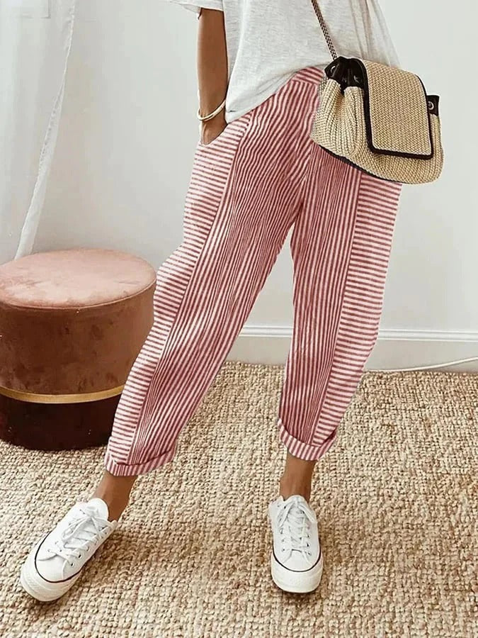 Serena | Chic Striped High Waist Trousers with Pockets - Lumina