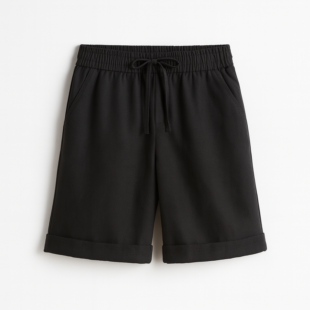 Serena | Relaxed Black Capri Trousers with Drawstring - Lumina