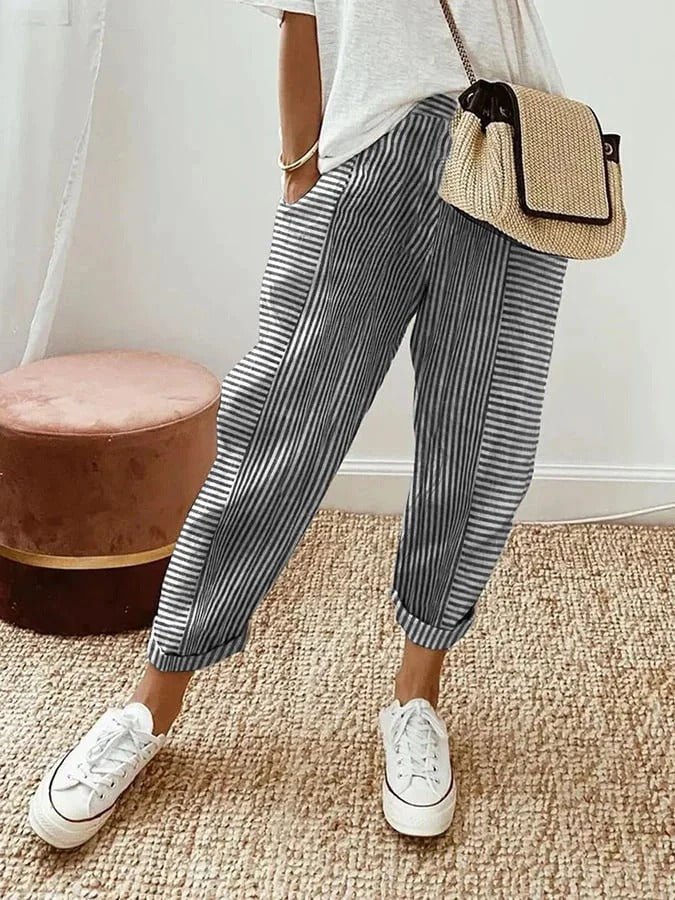 Serena | Striped Casual Lounge Pants with Elastic Waist - Lumina