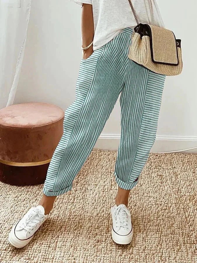 Serena | Striped Casual Lounge Pants with Elastic Waist - Lumina