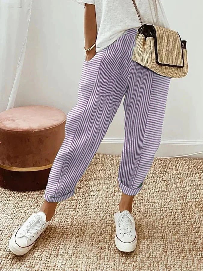 Serena | Striped Casual Lounge Pants with Elastic Waist - Lumina