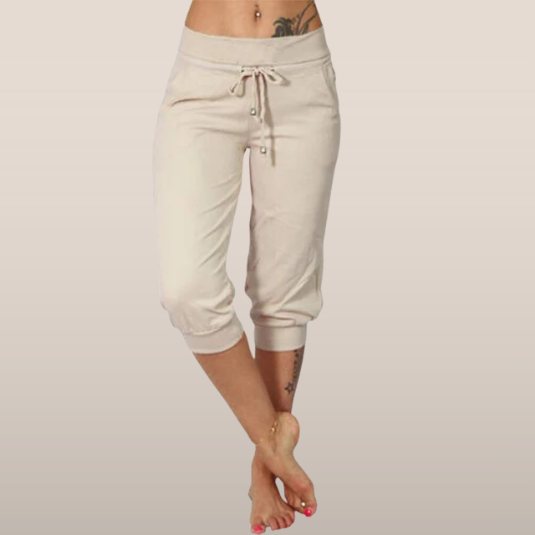 Serena | Trendy Grey Capri Trousers with Elastic Waistband - Lumina