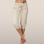 Serena | Trendy Grey Capri Trousers with Elastic Waistband - Lumina