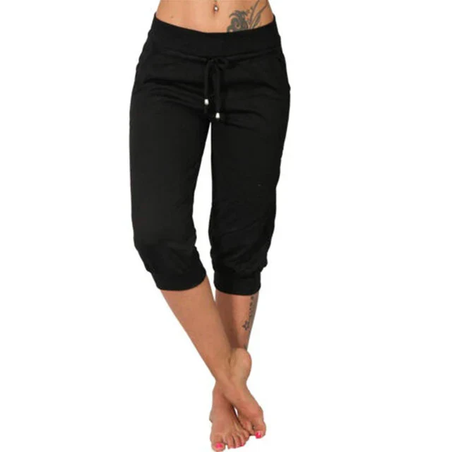 Serena | Trendy Grey Capri Trousers with Elastic Waistband - Lumina