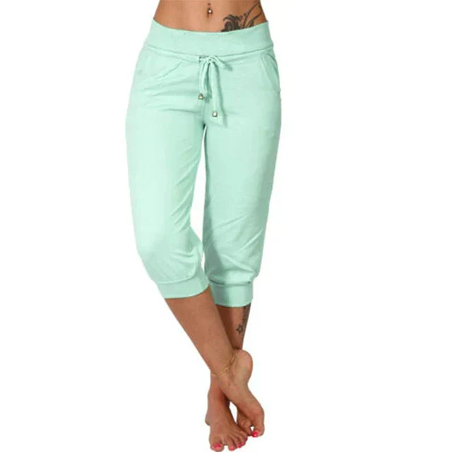 Serena | Trendy Grey Capri Trousers with Elastic Waistband - Lumina