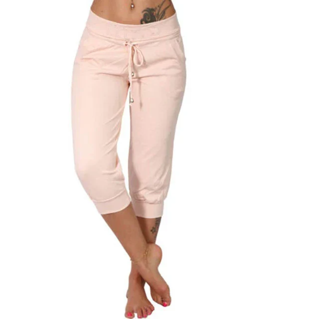 Serena | Trendy Grey Capri Trousers with Elastic Waistband - Lumina