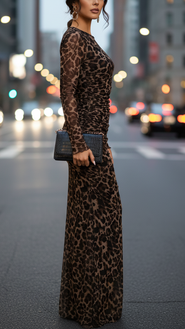 Valentina | Leopard Print Fitted Gown - Lumina