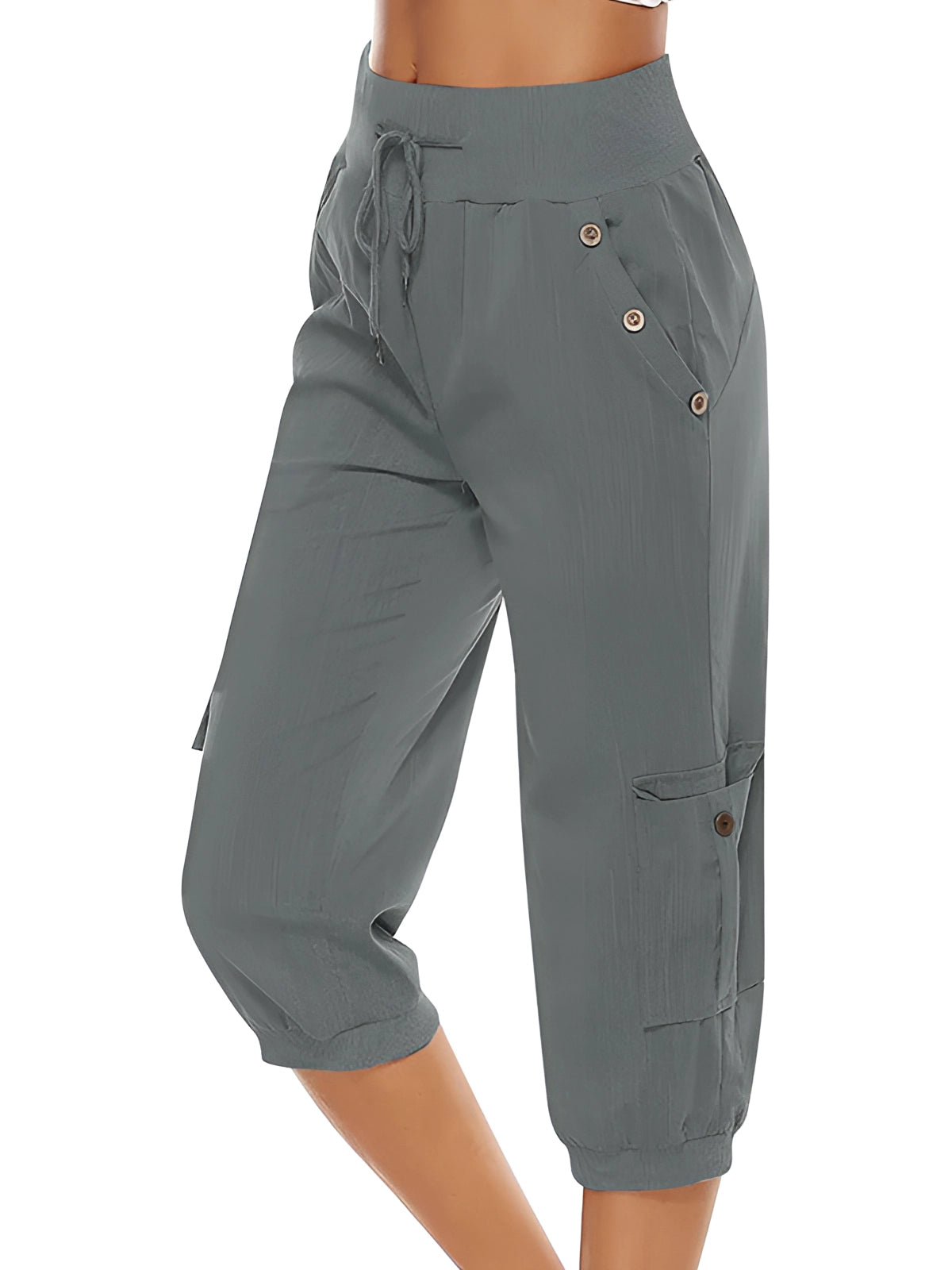 Victoria | Breathable Green Capri Trousers with Elastic Waist - Lumina