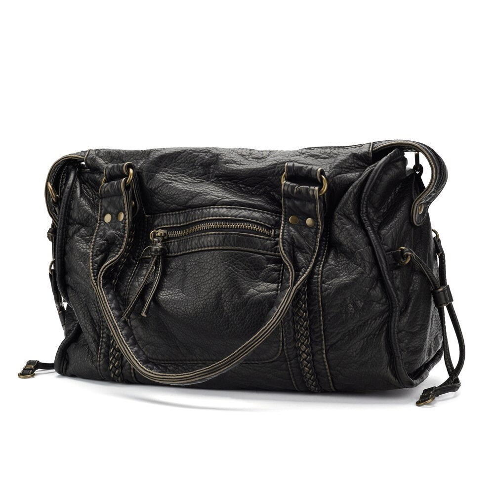 Victoria | Chic Black PU Leather Handbag with Multiple Pockets - Lumina
