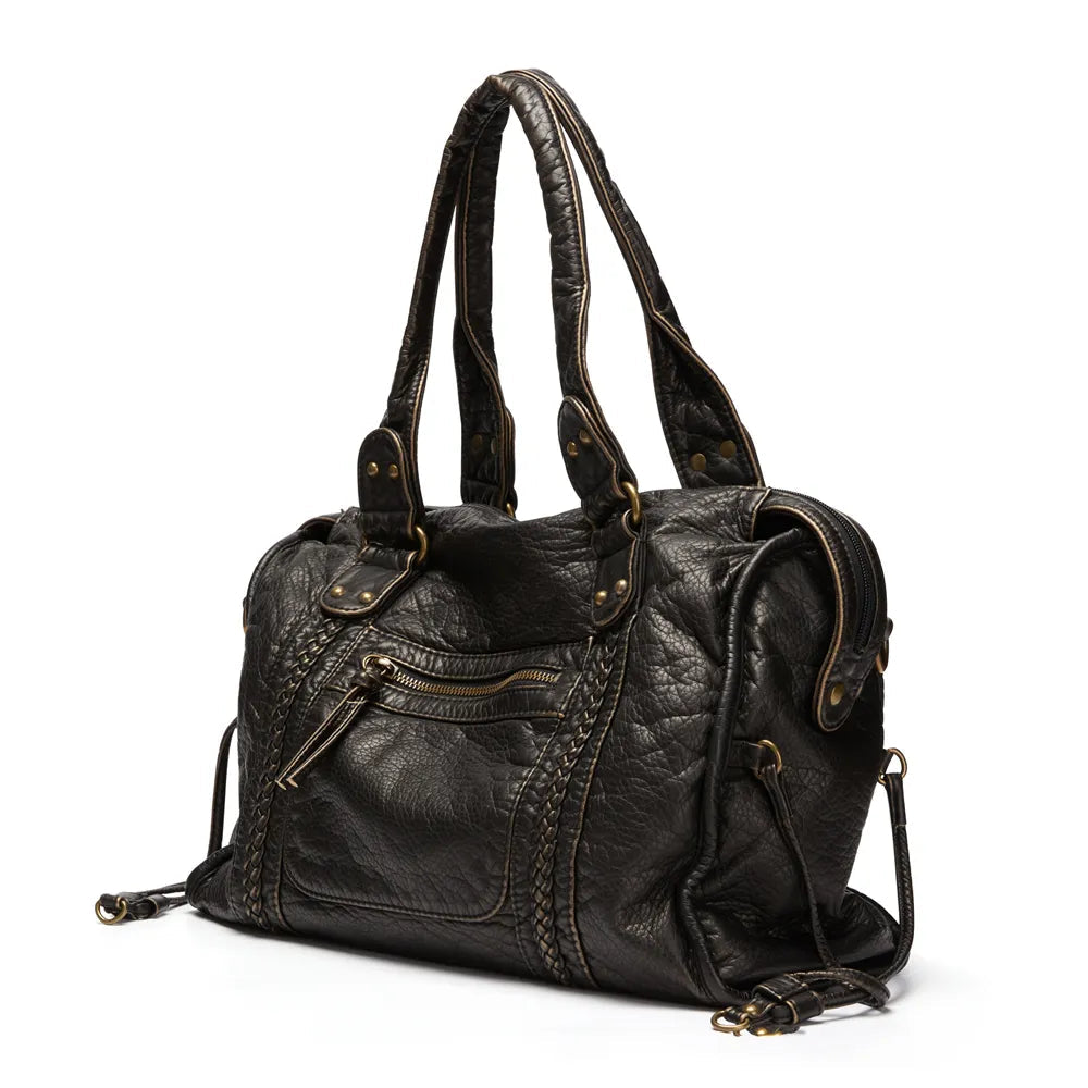 Victoria | Chic Black PU Leather Handbag with Multiple Pockets - Lumina