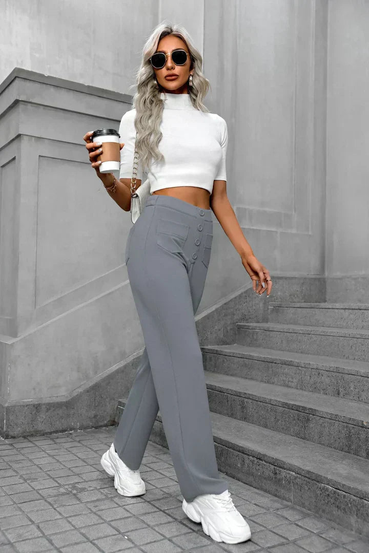 Victoria | Chic High-Waisted Trousers with Stretch Fabric - Lumina