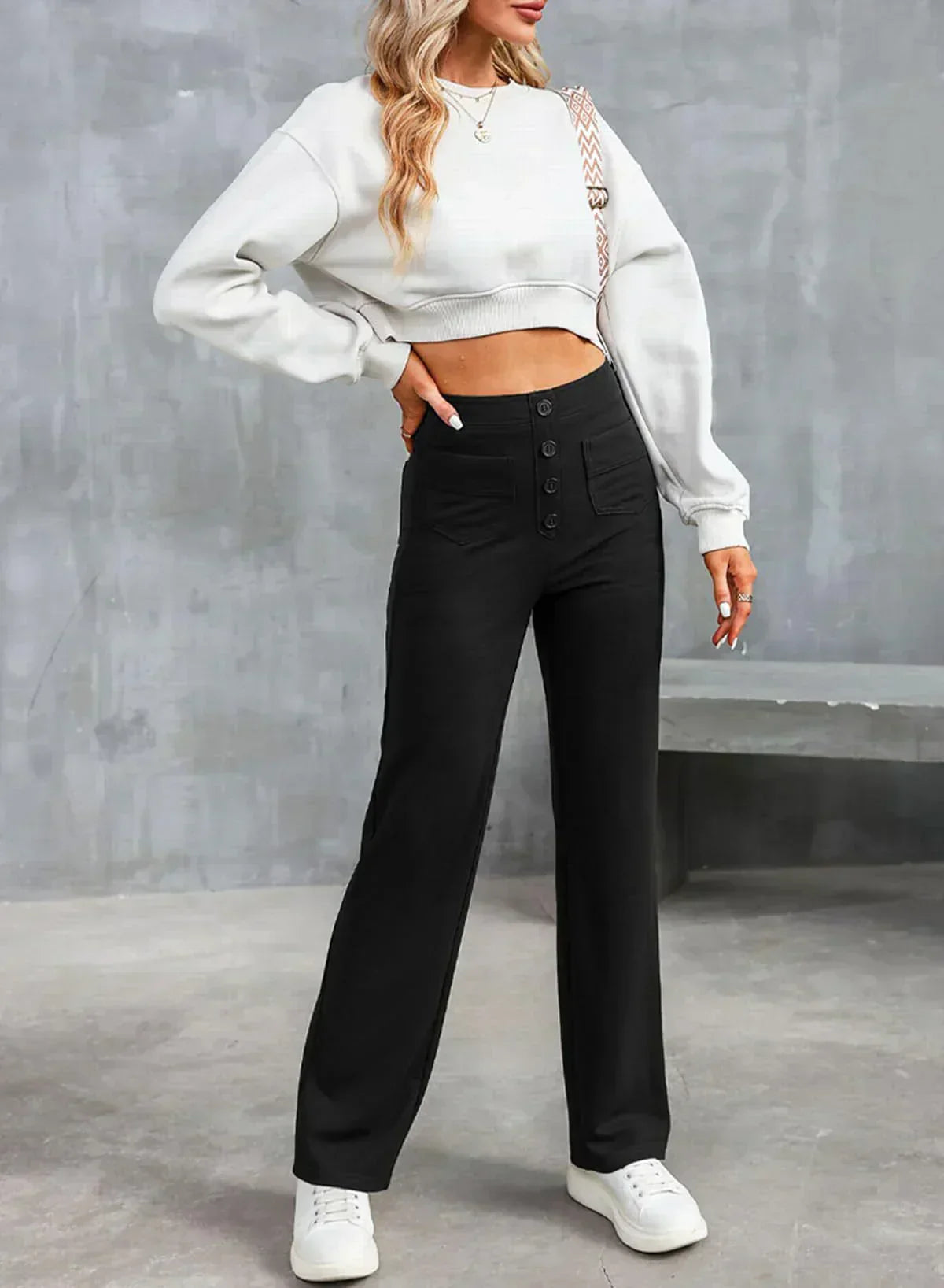 Victoria | Chic High-Waisted Trousers with Stretch Fabric - Lumina
