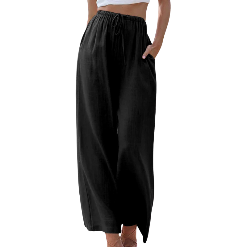 Victoria | Chic Wide Leg Black Trousers with Loose Fit - Lumina