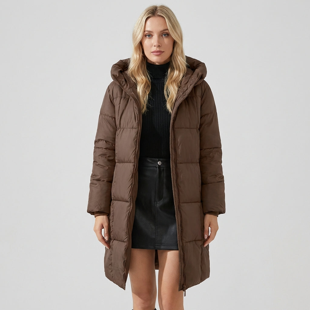 Victoria | Cozy Longline Hooded Puffer Coat with Practical Pockets - Lumina