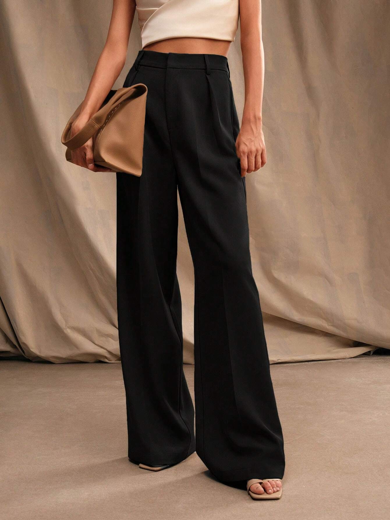 Victoria | Elegant High Waist Wide Leg Trousers - Lumina