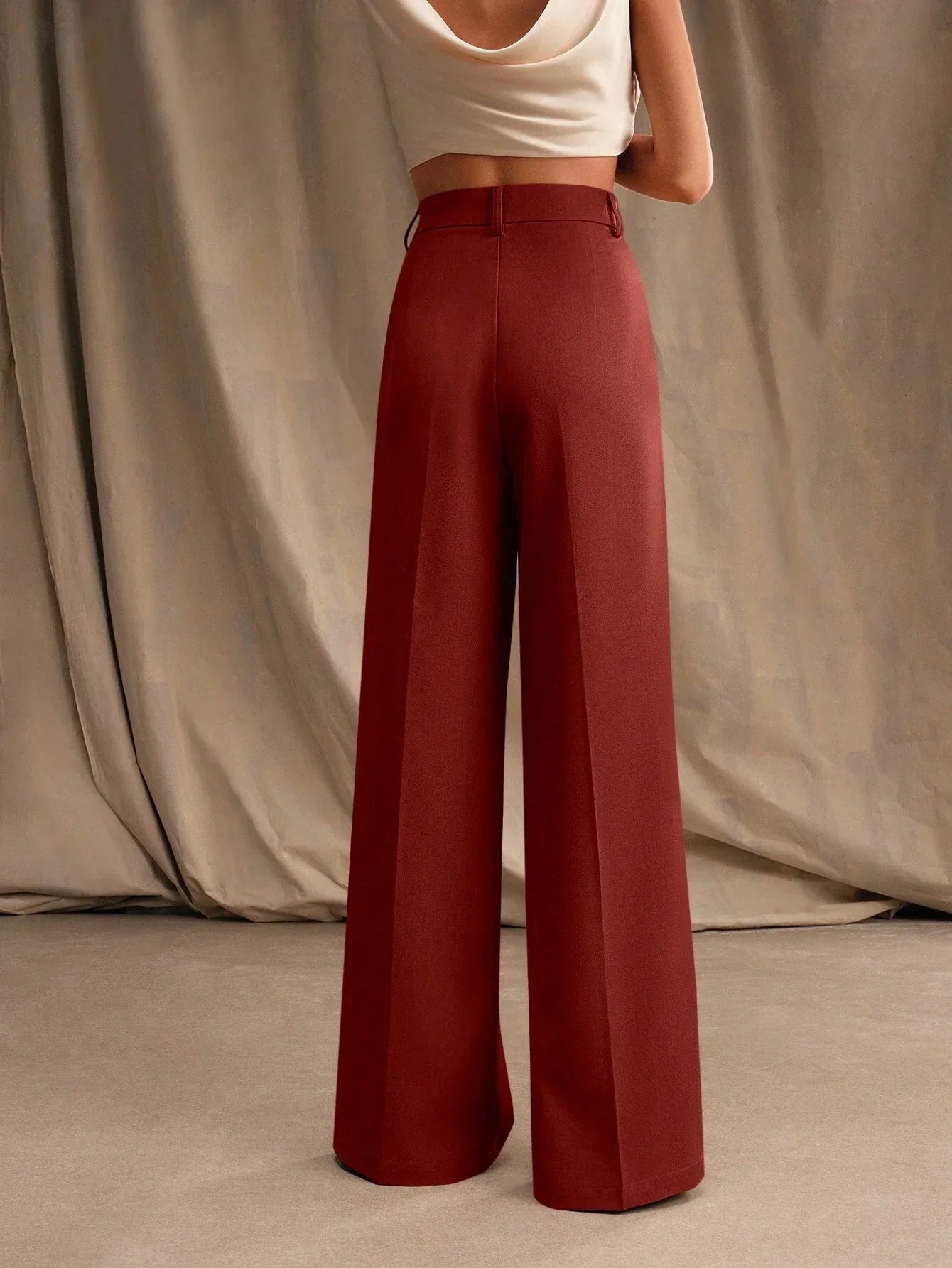 Victoria | Elegant High Waist Wide Leg Trousers - Lumina