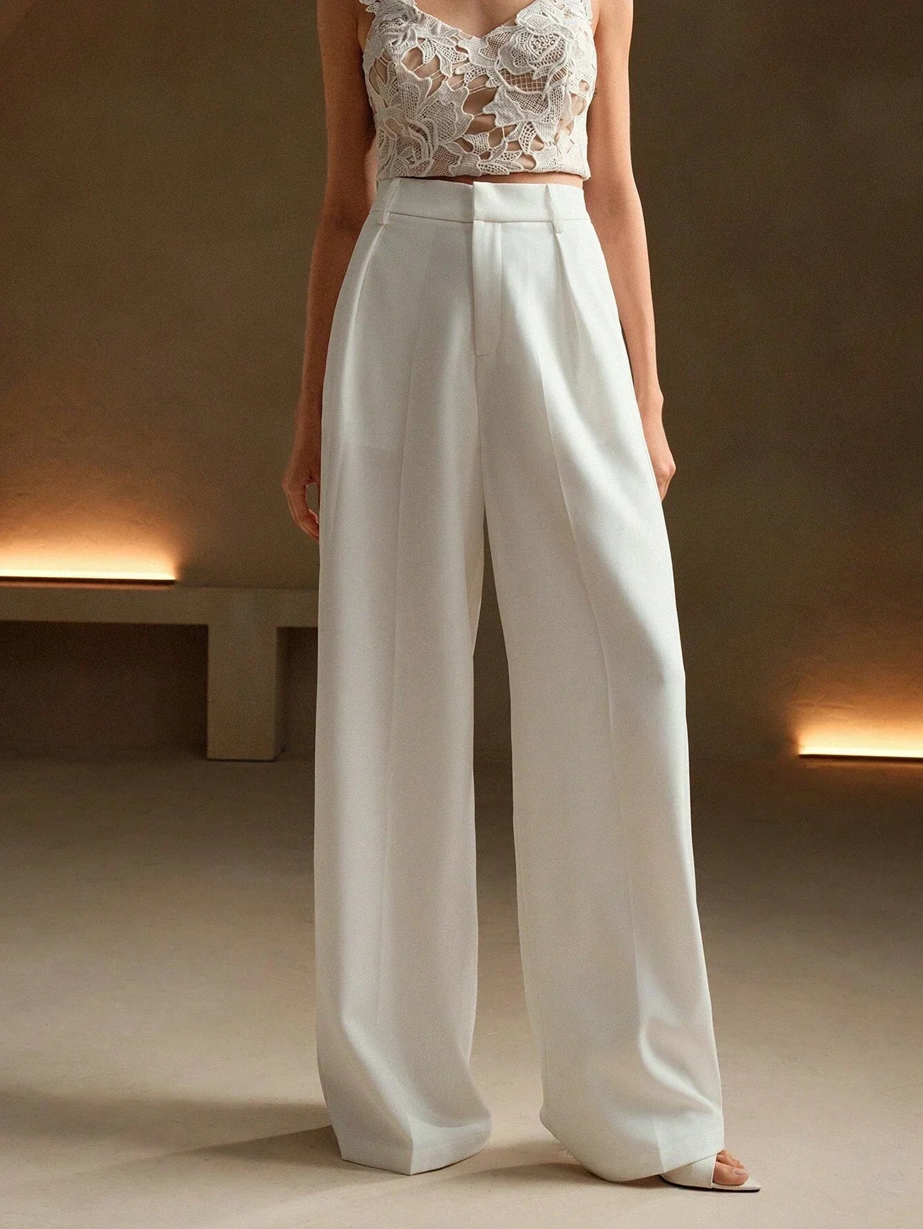 Victoria | Elegant High Waist Wide Leg Trousers - Lumina