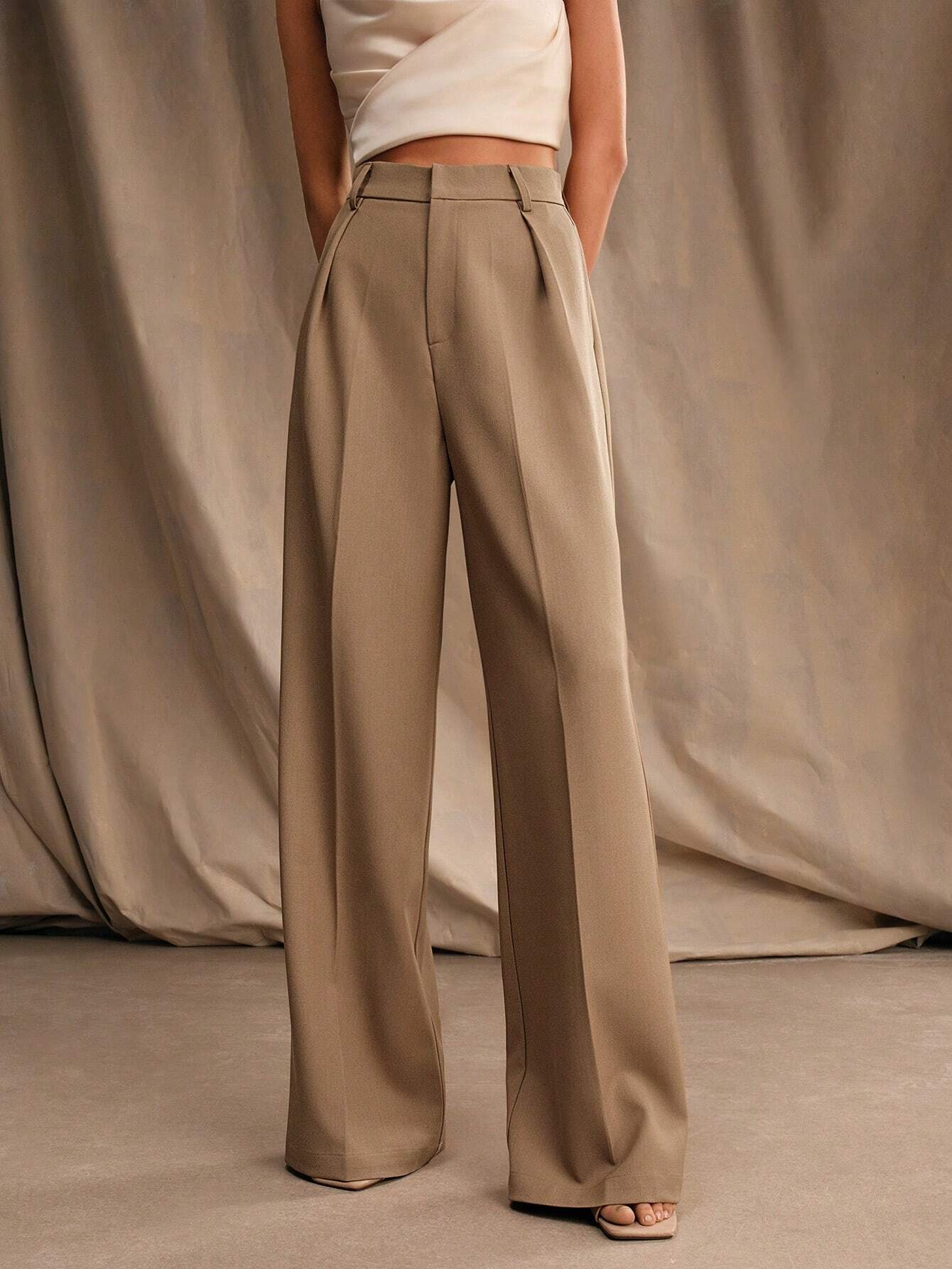 Victoria | Elegant High Waist Wide Leg Trousers - Lumina