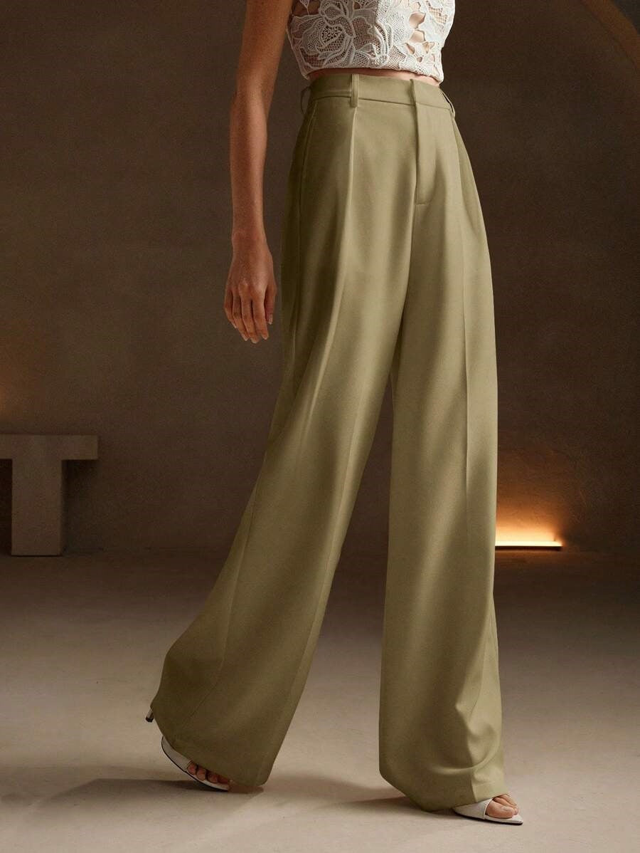 Victoria | Elegant High Waist Wide Leg Trousers - Lumina