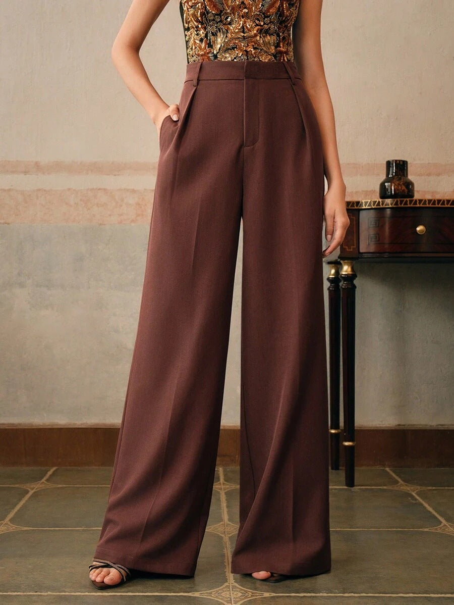 Victoria | Elegant High Waist Wide Leg Trousers - Lumina