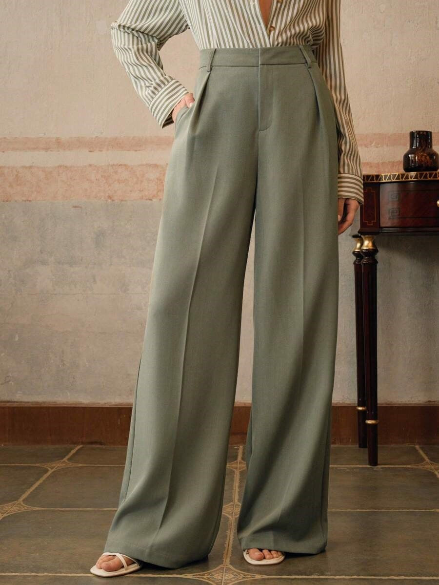 Victoria | Elegant High Waist Wide Leg Trousers - Lumina