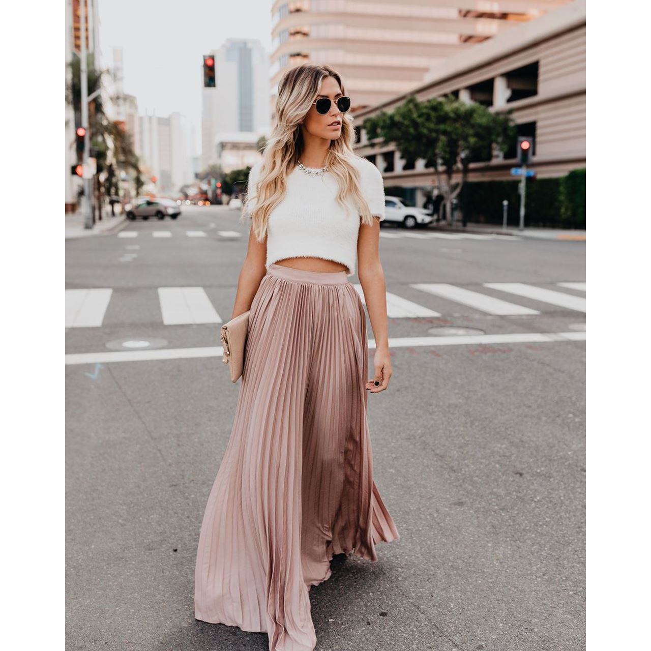 Victoria | Flowy Brown Long Skirt with High Waist - Lumina