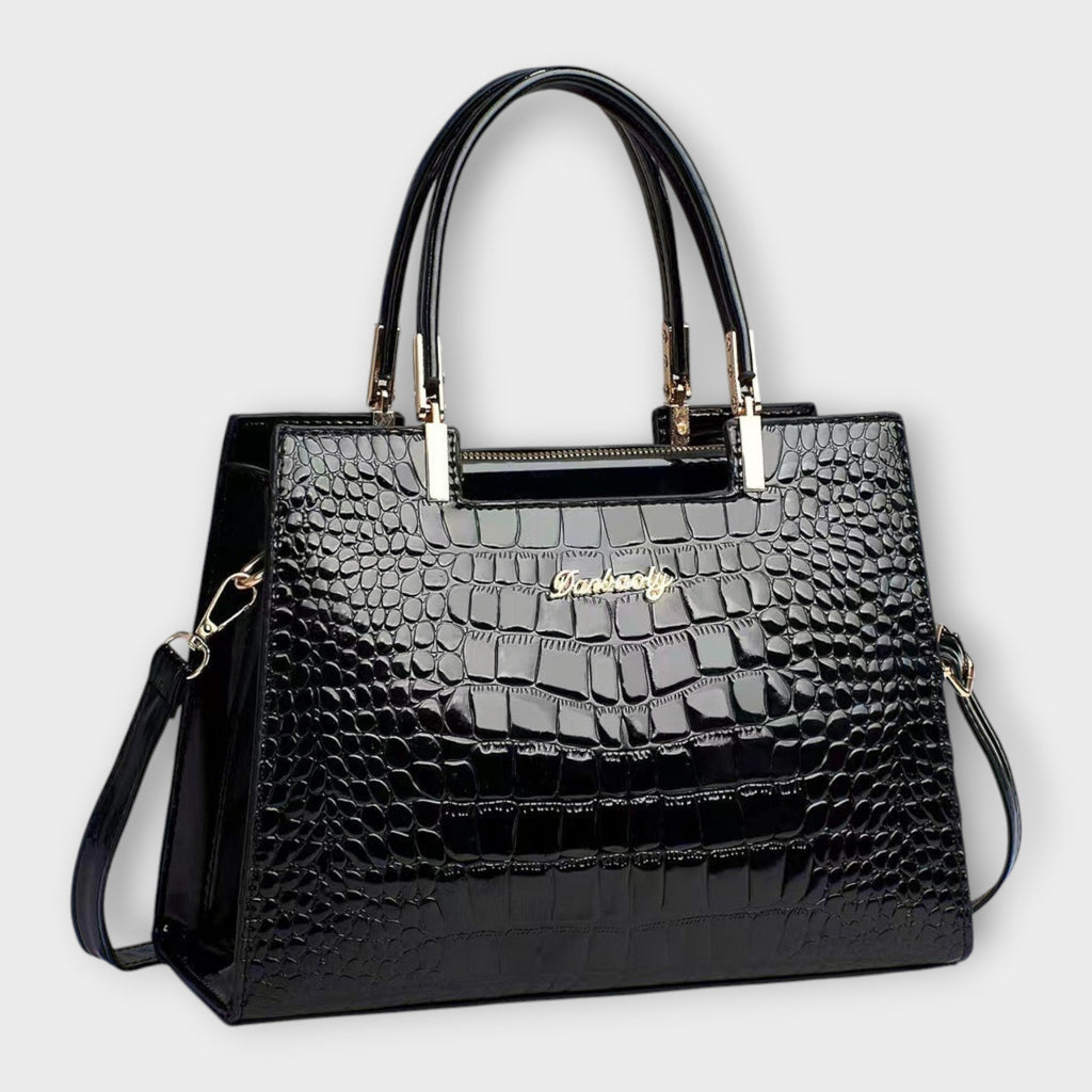 Victoria | Glossy Crocodile Pattern Handbag with Structured Design - Lumina
