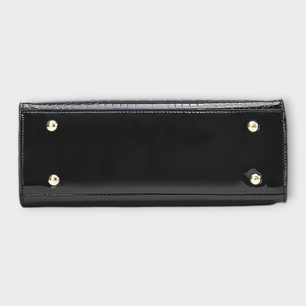Victoria | Glossy Crocodile Pattern Handbag with Structured Design - Lumina