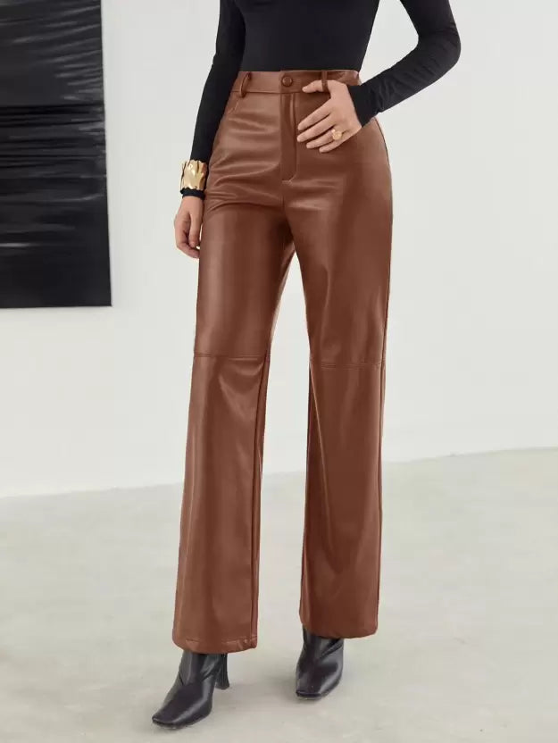 Victoria | Slim Fit Black Leather Trousers for Women with Soft Finish - Lumina