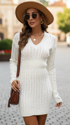 Luna | Cable Knit V-Neck Sweater Dress – Lumina