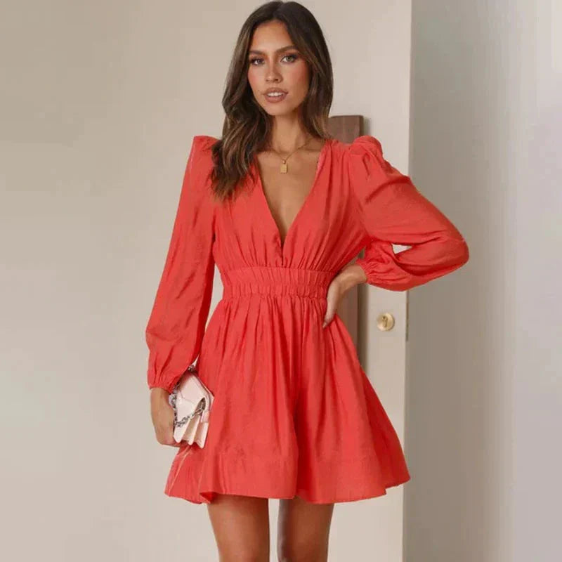 Aria | Mini Dress with Deep V-Neck - Lumina