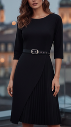 Isla | Belted Midi Dress Split Sleeve - Lumina