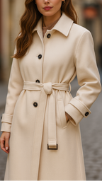 Elena Luxe | Belted Longline Coat in Ivory - Lumina