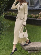 Luna | Contrast Trim Midi Dress Buttons - Lumina