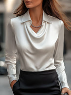 Delphine | White Draped Blouse - Lumina