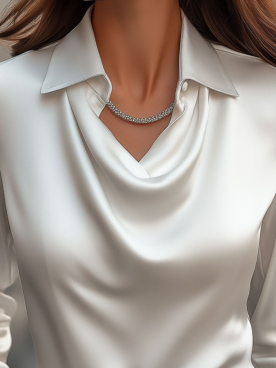 Delphine | White Draped Blouse - Lumina