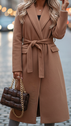 Isabelle | Belted Long Camel Wrap Coat - Lumina