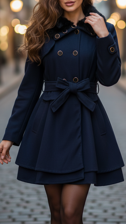 Elena Luxe | Double-Breasted Faux Fur Collar Coat – Lumina