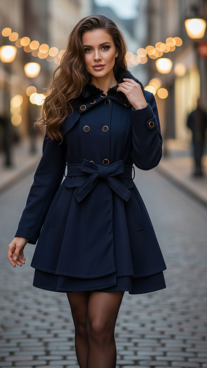 Elena Luxe | Double-Breasted Faux Fur Collar Coat – Lumina