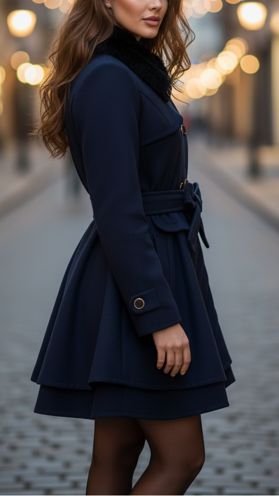 Elena Luxe | Double-Breasted Faux Fur Collar Coat – Lumina