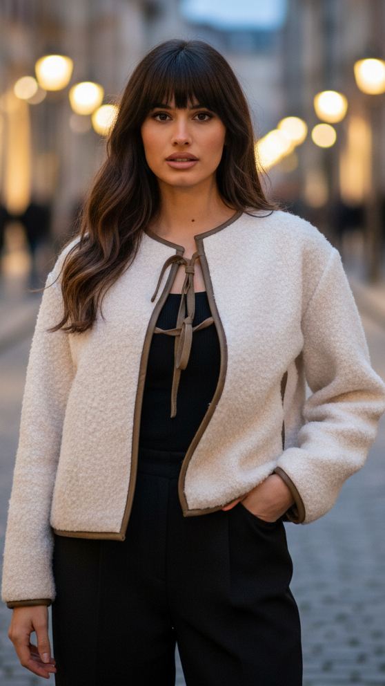 Elena | Textured Tie-Front Cropped Jacket – Lumina