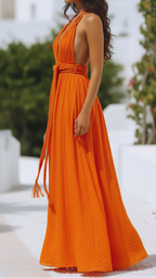 Isla | V Neck Halter Pleat Maxi Dress - Lumina