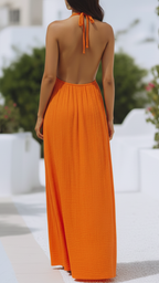Isla | V Neck Halter Pleat Maxi Dress - Lumina