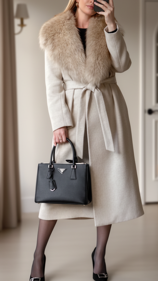 Elena | Coat with Faux Fur Collar and Belt - Lumina