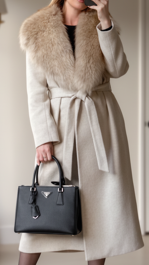 Elena | Coat with Faux Fur Collar and Belt - Lumina