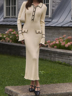 Luna | Contrast Trim Midi Dress Buttons - Lumina