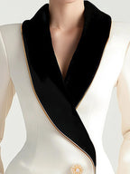 Elena | Blazer with Asymmetrical Design and Black Contrast Lapels - Lumina