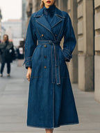 Elena | Double-Breasted Denim Trench Coat - Lumina