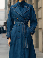 Elena | Double-Breasted Denim Trench Coat - Lumina