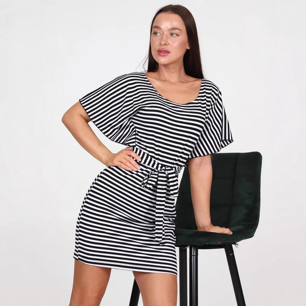 Elena | Mini Dress With Stripes And Belt - Lumina